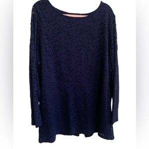 NWOT Susan Graver Women’s Navy Lace Blouse, Long Sleeves, 3X
